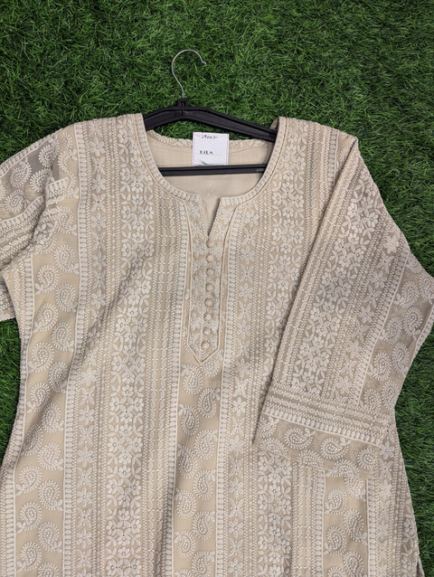 Georgette Chikankari Kurti | Light Beige Chikankari (49)