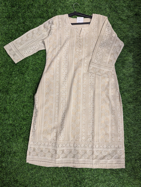 Georgette Chikankari Kurti | Light Beige Chikankari (49)