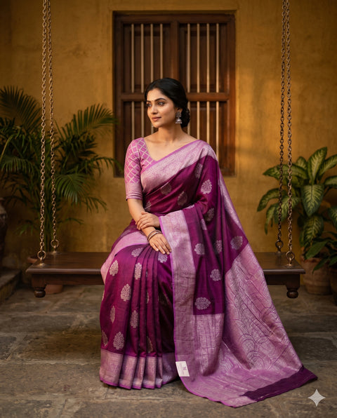 PURE CHINON WINE PURPLE SAREE