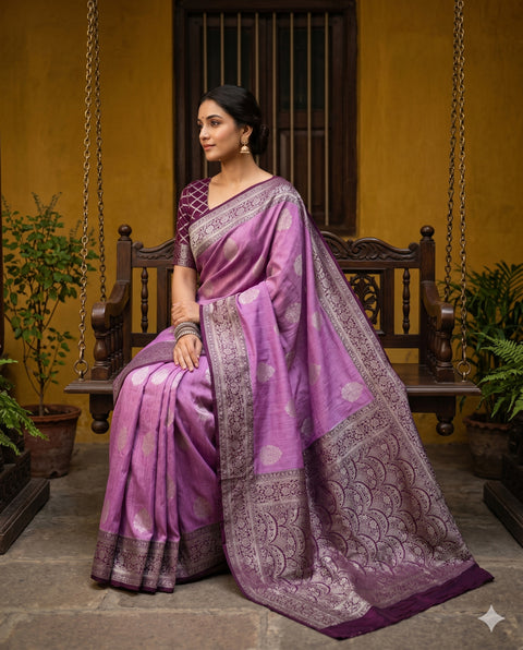 PURE CHINON LAVENDER SAREE