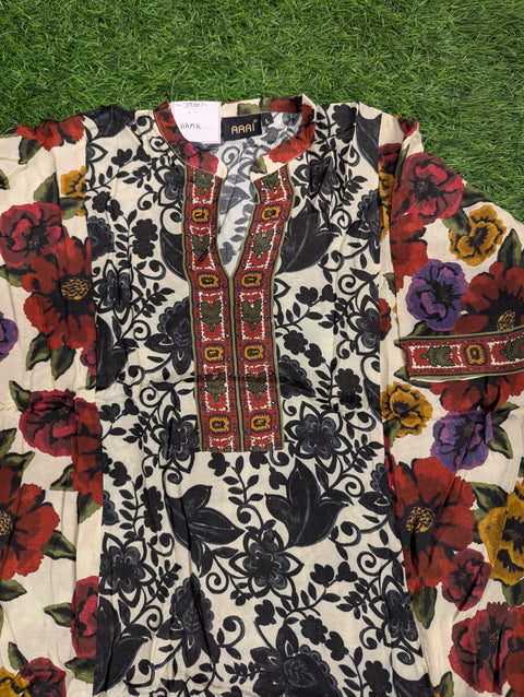 Pure Italian Crepe Printed Kurti | Cream Floral Print (56)