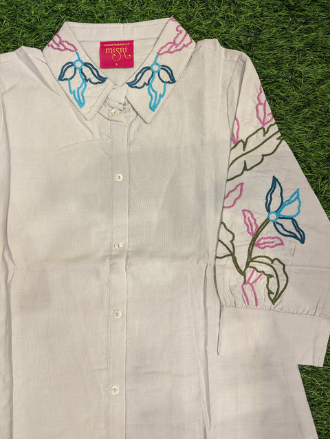 Premium Cotton Printed Kurthi | White Floral Print (57)