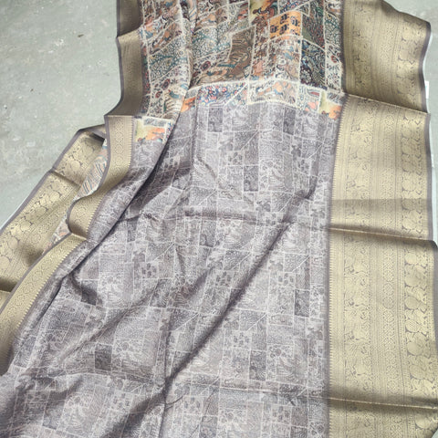 Dusky lavender digital printed kota saree