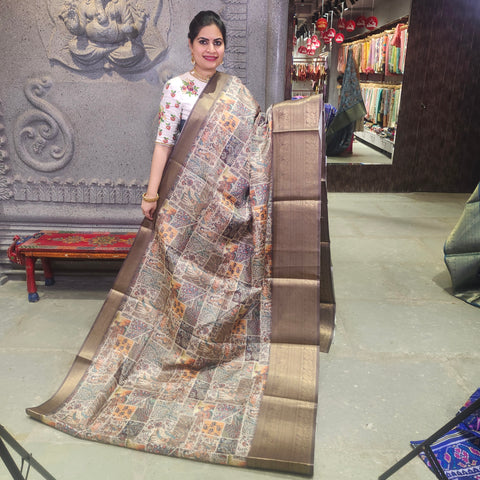 Dusky lavender digital printed kota saree