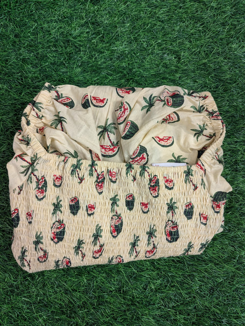 Cotton Printed Kurthi | Light Yellow Coconut Print (5)