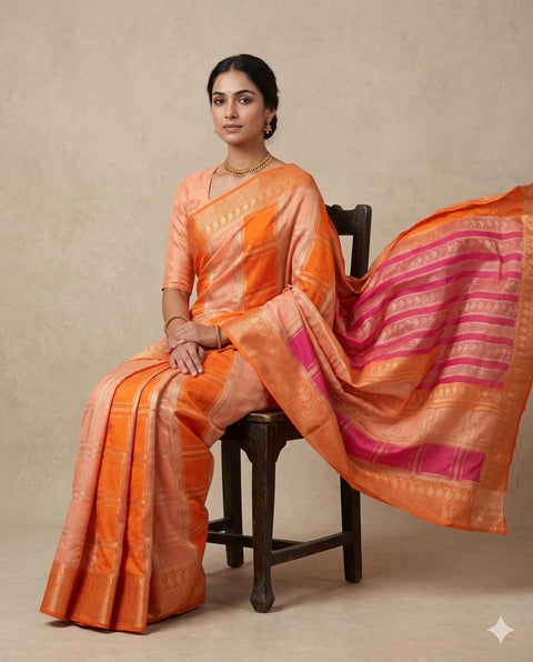 MYSORE SILK PEACH ORANGE SAREE
