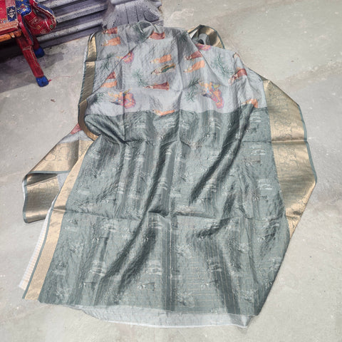 Dolphin grey digital printed semi tussar saree