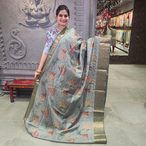 Dolphin grey digital printed semi tussar saree