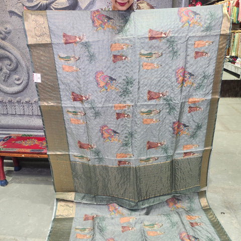 Dolphin grey digital printed semi tussar saree