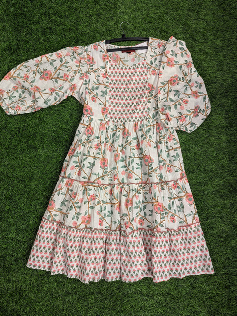 Cotton Printed Kurthi | White Floral Print (6)