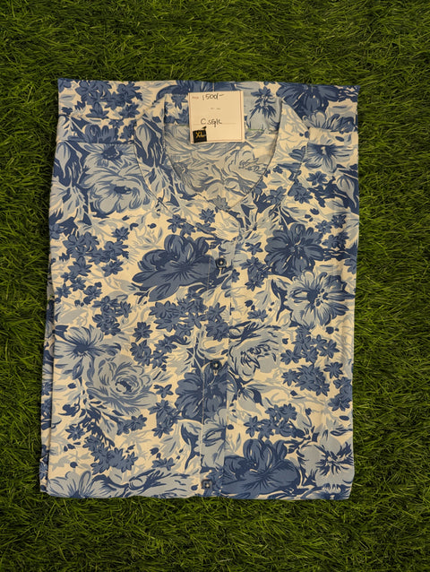 Lycra Crepe Kurti | White Blue Floral Print (70)