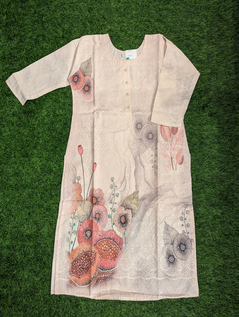 Cotton Printed Kurti | Cream Floral Print (80)