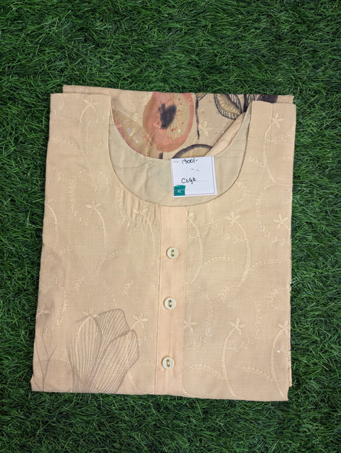 Cotton Printed Kurti| Light Yellow Cream Print (82)