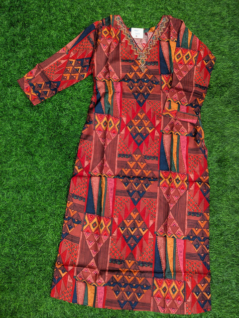 Pure Muslin Printed Kurti | Red multi color print (84)