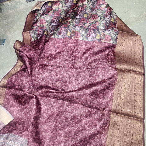 Maroon digital printed kota saree