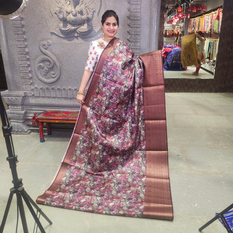 Maroon digital printed kota saree