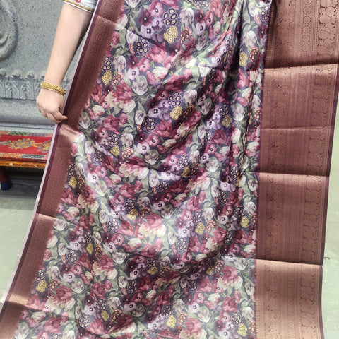 Maroon digital printed kota saree