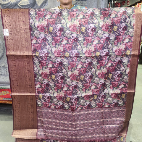 Maroon digital printed kota saree