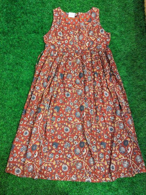 Cotton Printed Kurthi | Brick Red Sleeveless Kalamkari Print(8)