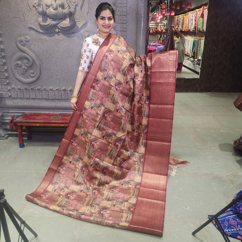 Ancient copper digital printed kota saree