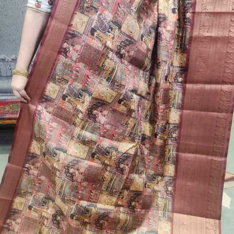 Ancient copper digital printed kota saree