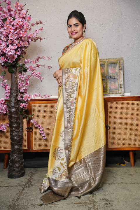 Soft tussar with zari checks