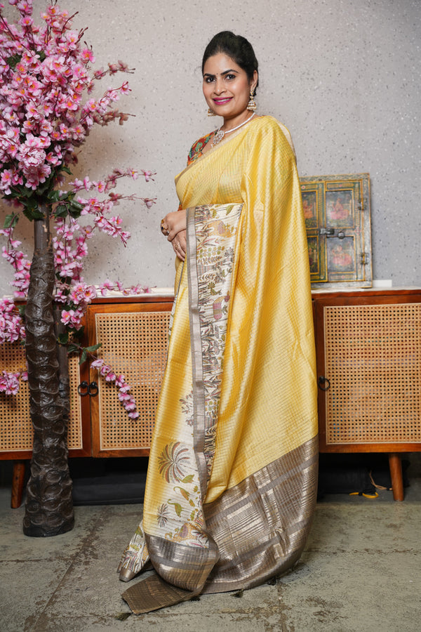 Soft tussar with zari checks