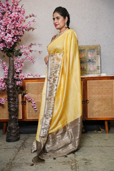 Soft tussar with zari checks