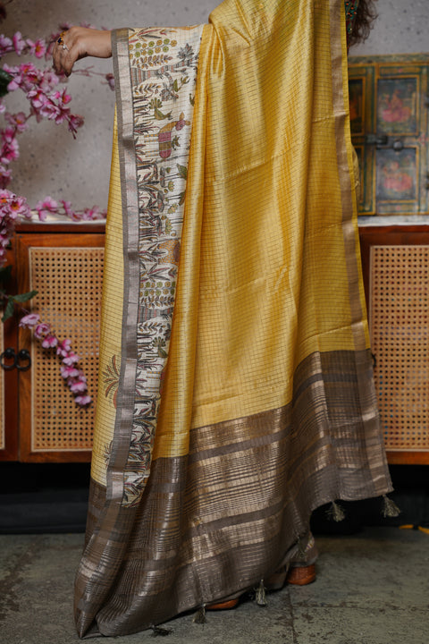 Soft tussar with zari checks