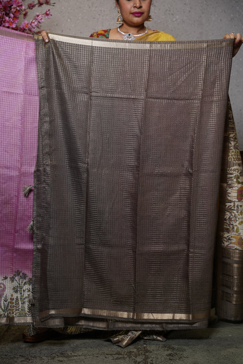 Soft tussar with zari checks