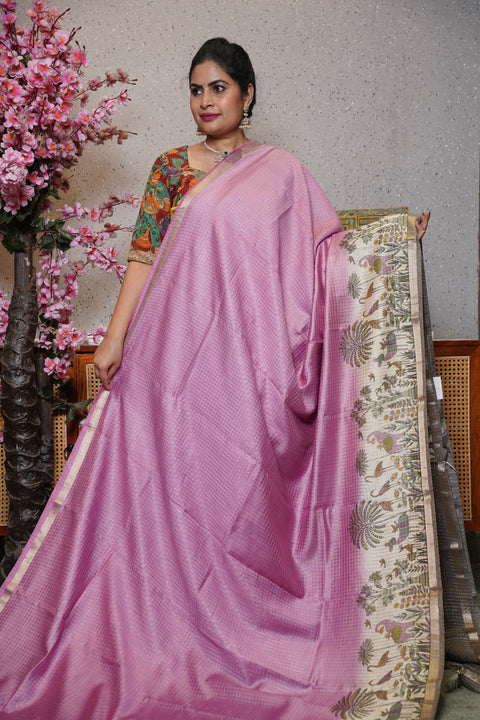 Soft tussar with zari checks