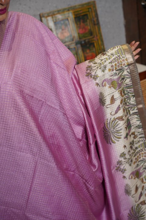 Soft tussar with zari checks