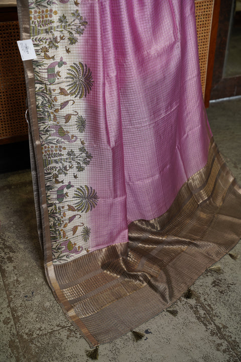 Soft tussar with zari checks