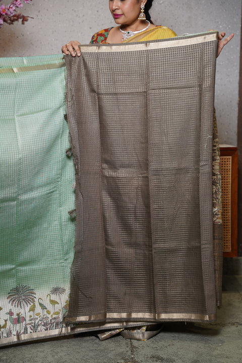 Soft tussar with zari checks