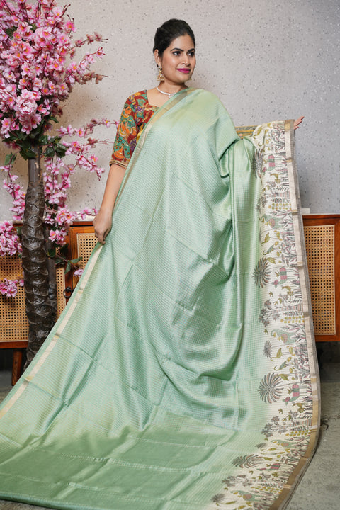 Soft tussar with zari checks