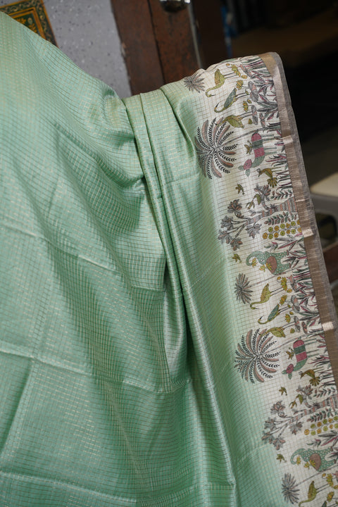 Soft tussar with zari checks