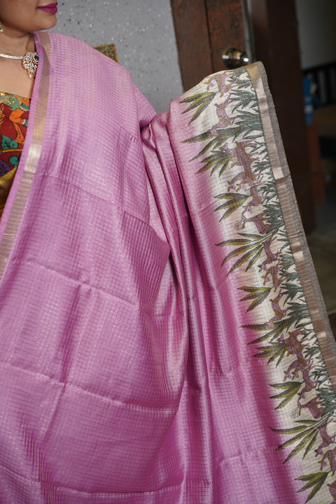 Soft tussar with zari checks