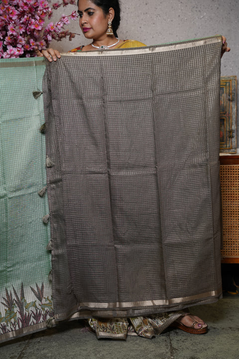 Soft tussar with zari checks