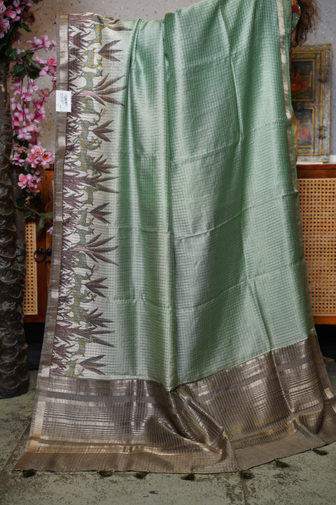 Soft tussar with zari checks
