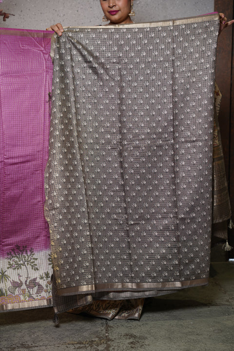 Soft tussar with zari checks