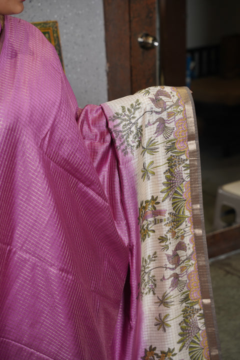 Soft tussar with zari checks