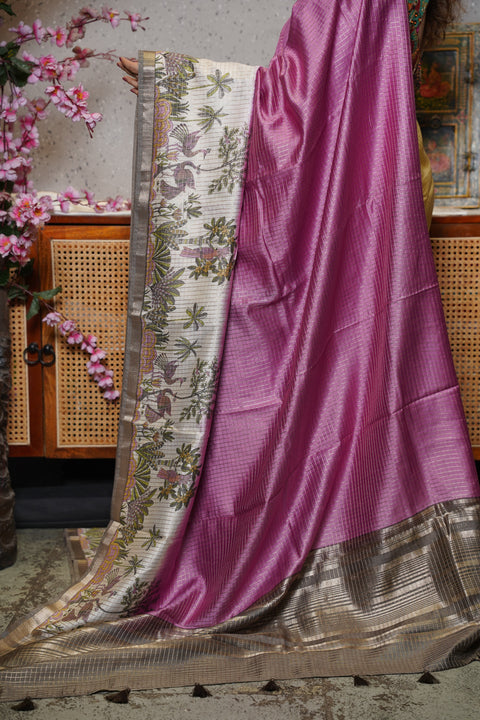 Soft tussar with zari checks