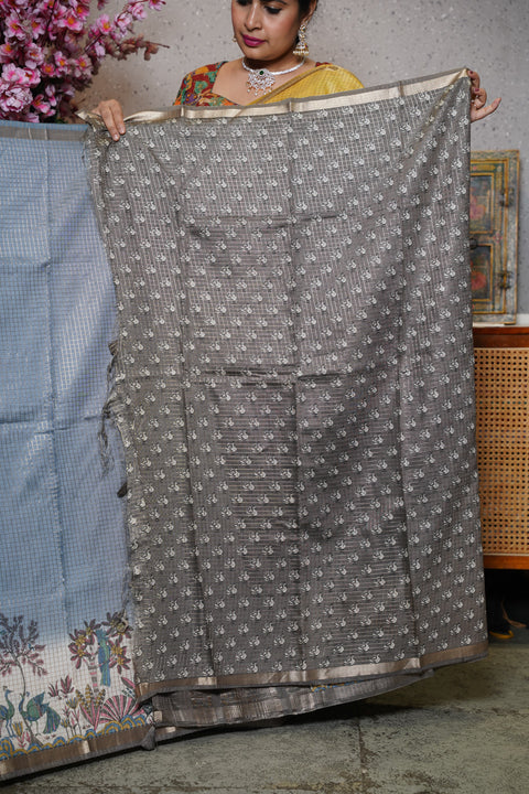 Soft tussar with zari checks