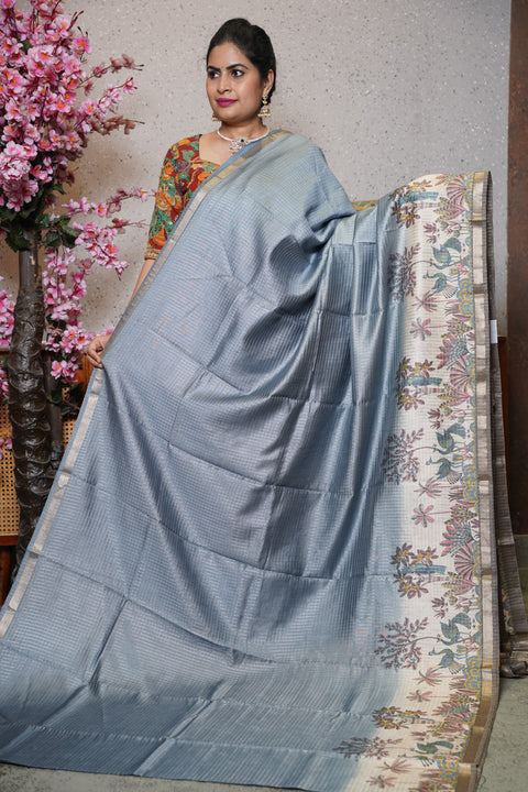 Soft tussar with zari checks