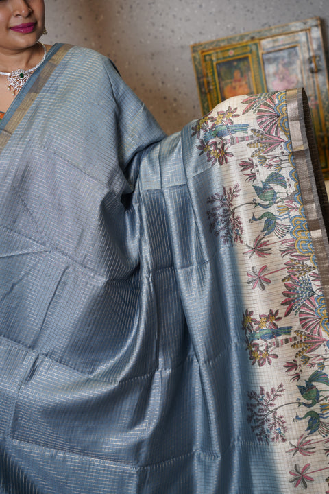 Soft tussar with zari checks
