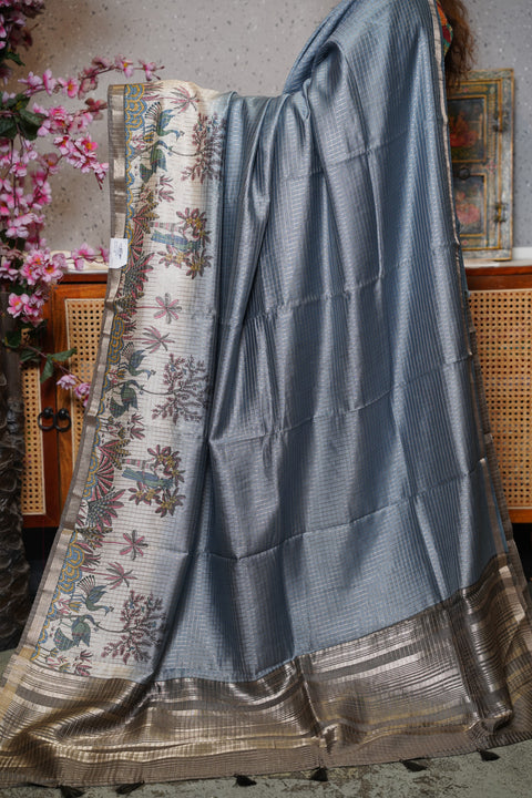 Soft tussar with zari checks