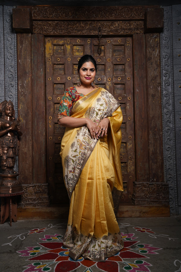 Soft tussar with zari checks