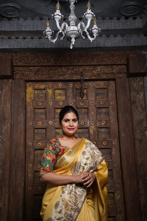 Soft tussar with zari checks