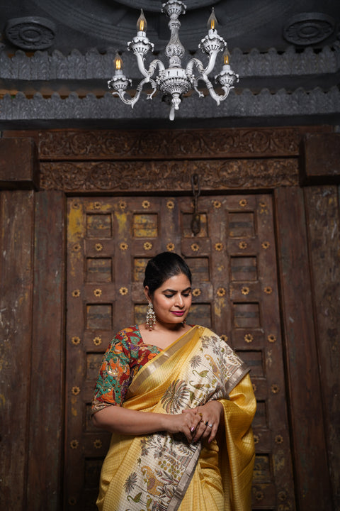 Soft tussar with zari checks