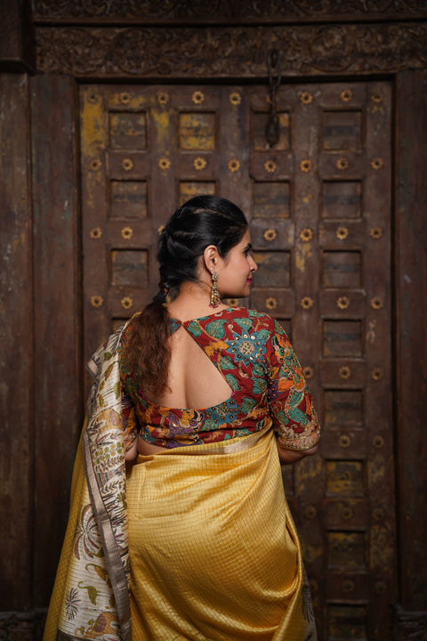 Soft tussar with zari checks